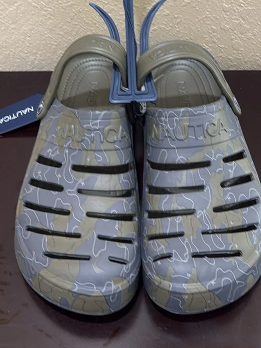 Nautica Mens Olive and Gray Camo Slip-On Sandals Clogs Shoes Croc style